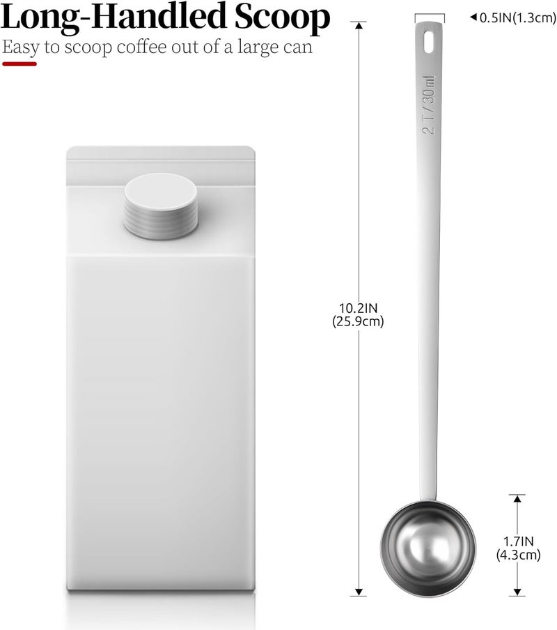 Luxiwise Long Handle Coffee Scoop, 18/8 Stainless Steel Food Grade Measuring Spoon for Coffee Beans Powders Sugar, 10.2in Long Metal Scoop Tablespoon for Easy Container Reach (2tbsp/ 30ml) - Image 2